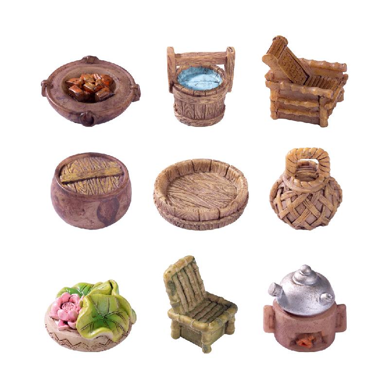 微景观创意古风竹椅推车小物件庭院造景 DIY装饰品配件迷你小摆件