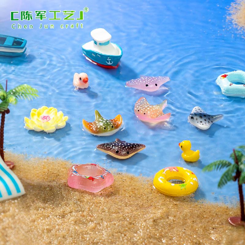 微景观创意游泳圈气垫船海洋动物水族造景 DIY装饰配件迷你小摆件