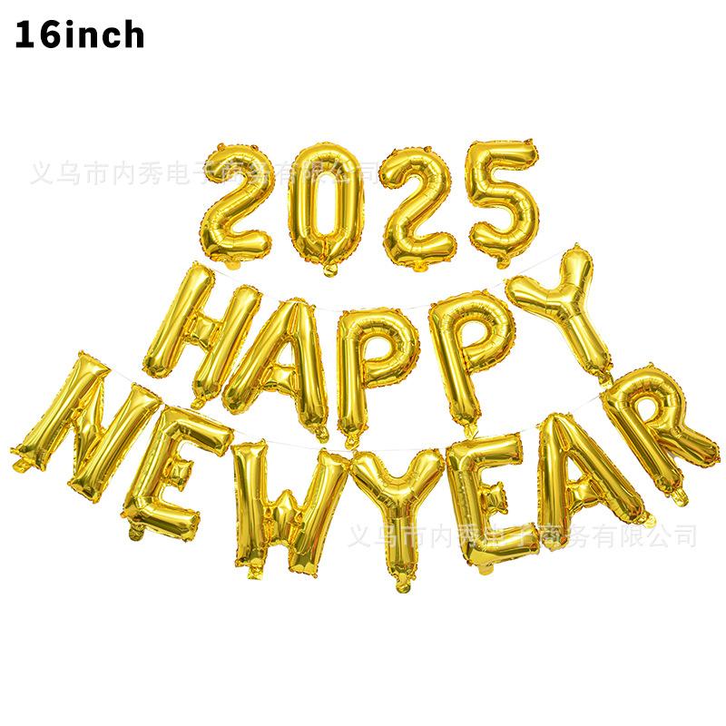Bóng bay nhôm chữ cái "Happy New Year" 16 inch cho Tết 2025 - trang trí không gian tiệc và sự kiện. Lý tưởng cho bữa tiệc đếm ngược và trang trí lễ hội.