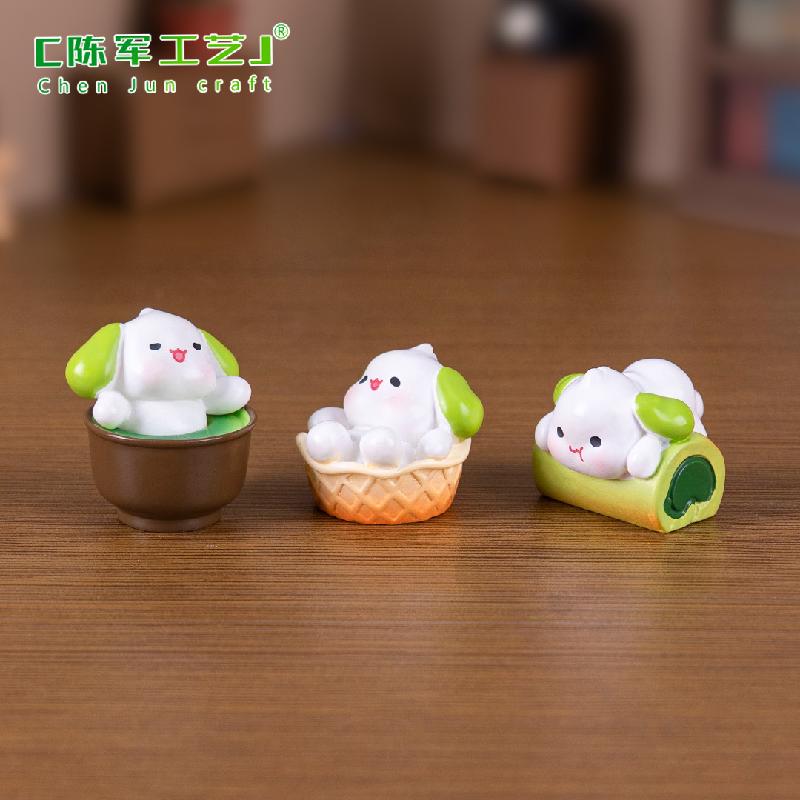微景观创意可爱甜品抹茶小狗娃娃屋 DIY装饰品配件迷你桌面小摆件