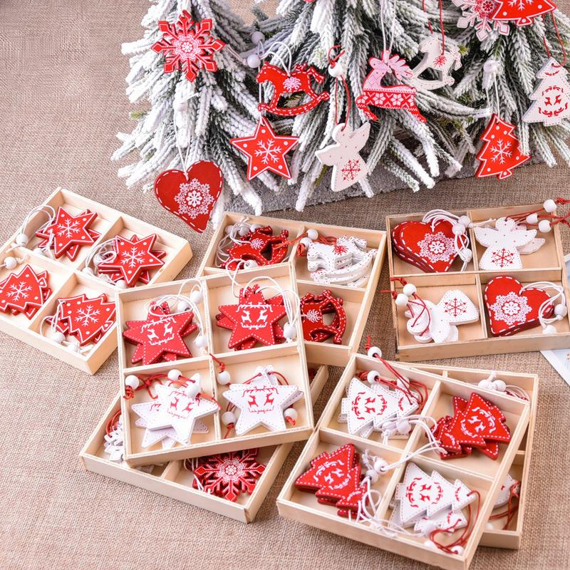 Đồ trang trí Giáng Sinh sáng tạo - bộ gỗ DIY với các món như tuần lộc, chuông, thiên thần và trái tim. Đóng gói hộp, lý tưởng cho trang trí cây thông.