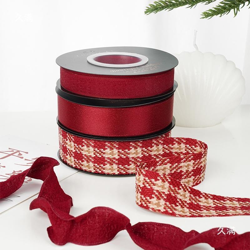 Ruy băng đỏ rượu vang, dây lụa nhung cao cấp, gói quà, buộc hoa, trang trí Noel sang trọng và tinh tế