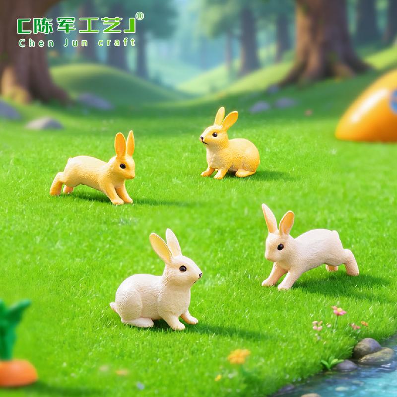 Tiểu cảnh thỏ chạy và thỏ ngồi trang trí cây mọng nước (ZC-649)