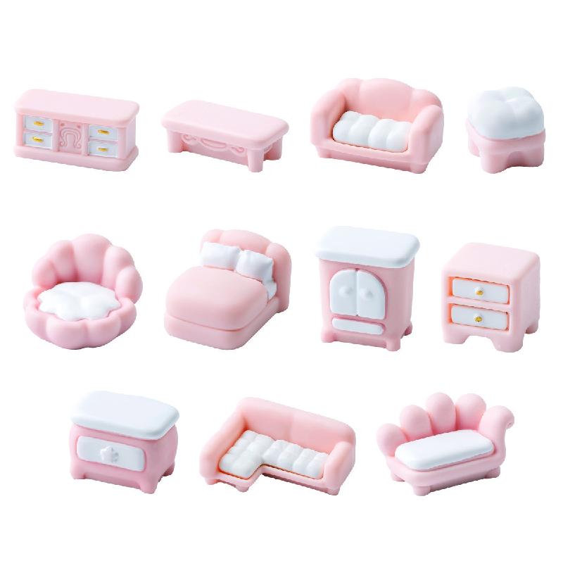 微景观创意可爱粉色沙发衣柜家具娃娃屋 DIY装饰品配件微缩小摆件