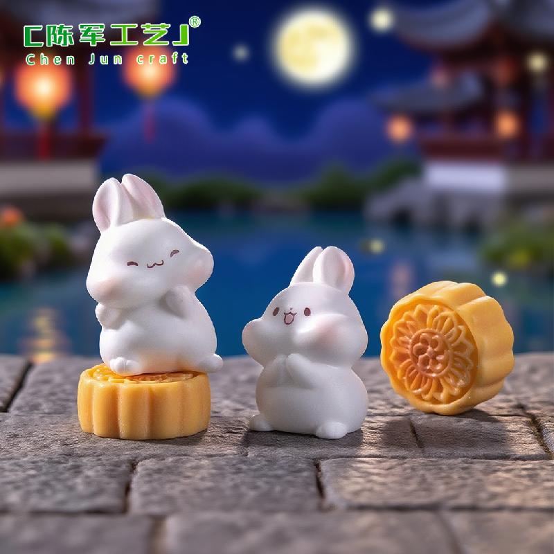 微景观创艺中秋月饼兔子公仔 DIY装饰品挂配件迷你汽车桌面小摆件