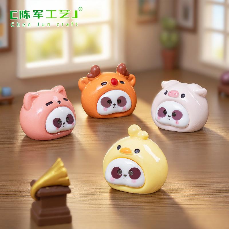 微景观创意可爱熊猫头动物萌粒公仔 DIY装饰品配件迷你桌面小摆件