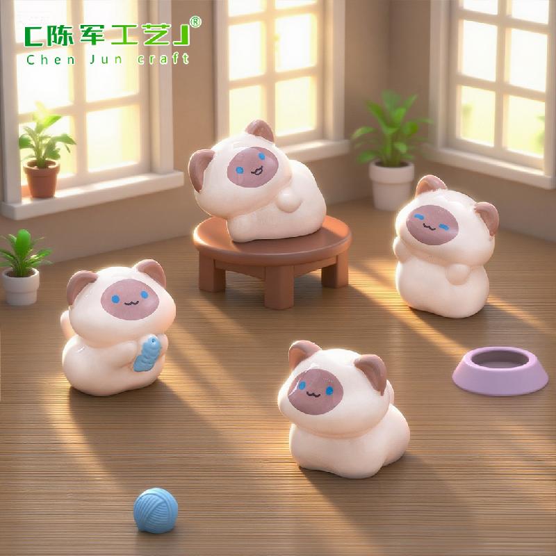 微景观创意活泼暹罗猫公仔娃屋 DIY装饰品配件迷你车载桌面小摆件