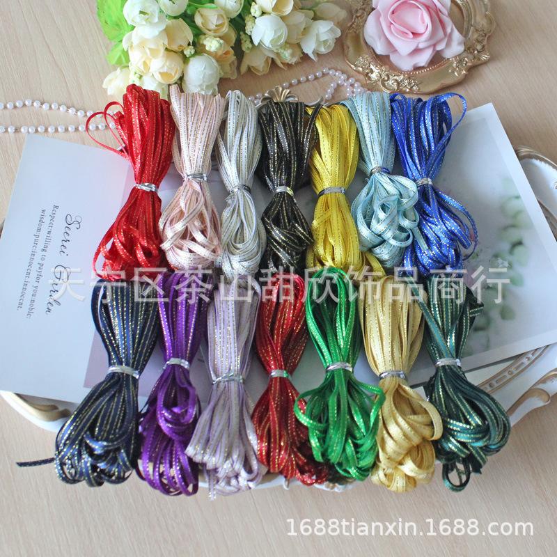 Ruy băng satin viền vàng 3mm - dây ruy băng mảnh cho DIY, làm phụ kiện tóc, bánh ngọt, hoa và gói quà. Lý tưởng cho các dự án thủ công và trang trí.