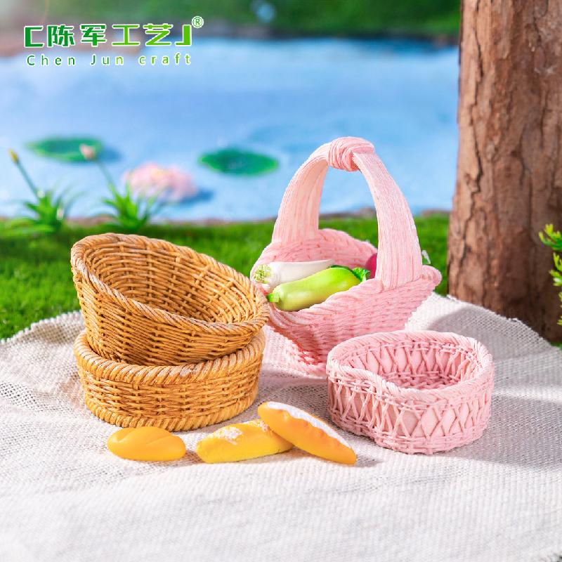 微景观创意仿真竹编篮子竹筐模型造景 DIY装饰配件微缩迷你小摆件