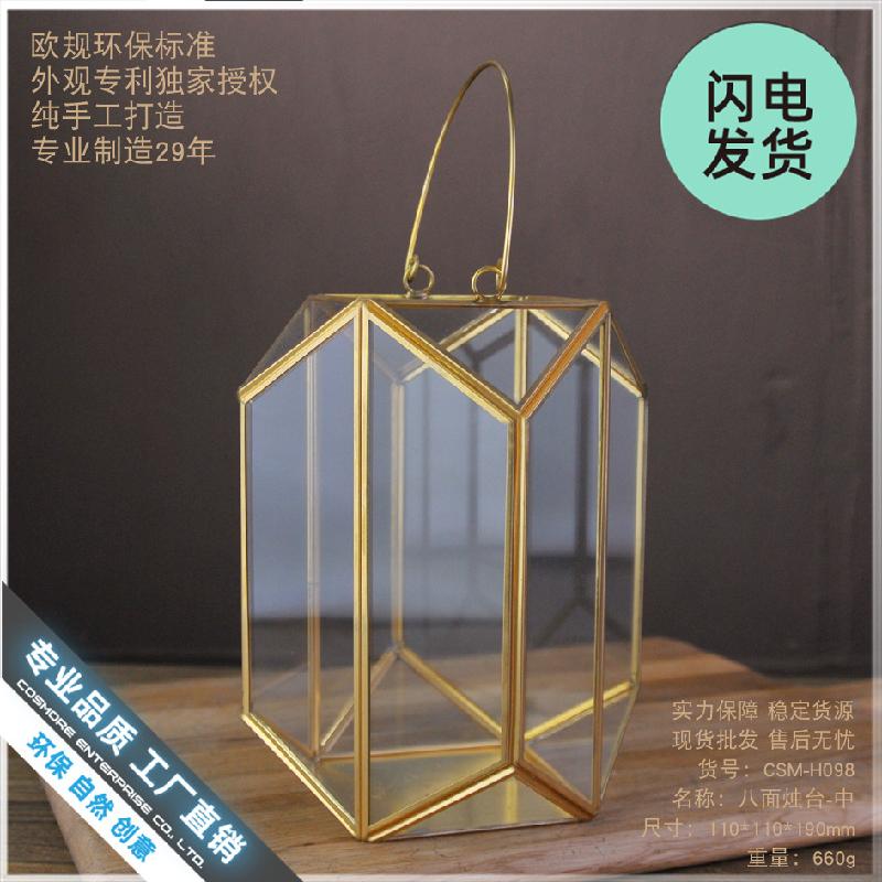 Đèn lồng kính sắt cổ điển, đèn nến decor (DG-153)