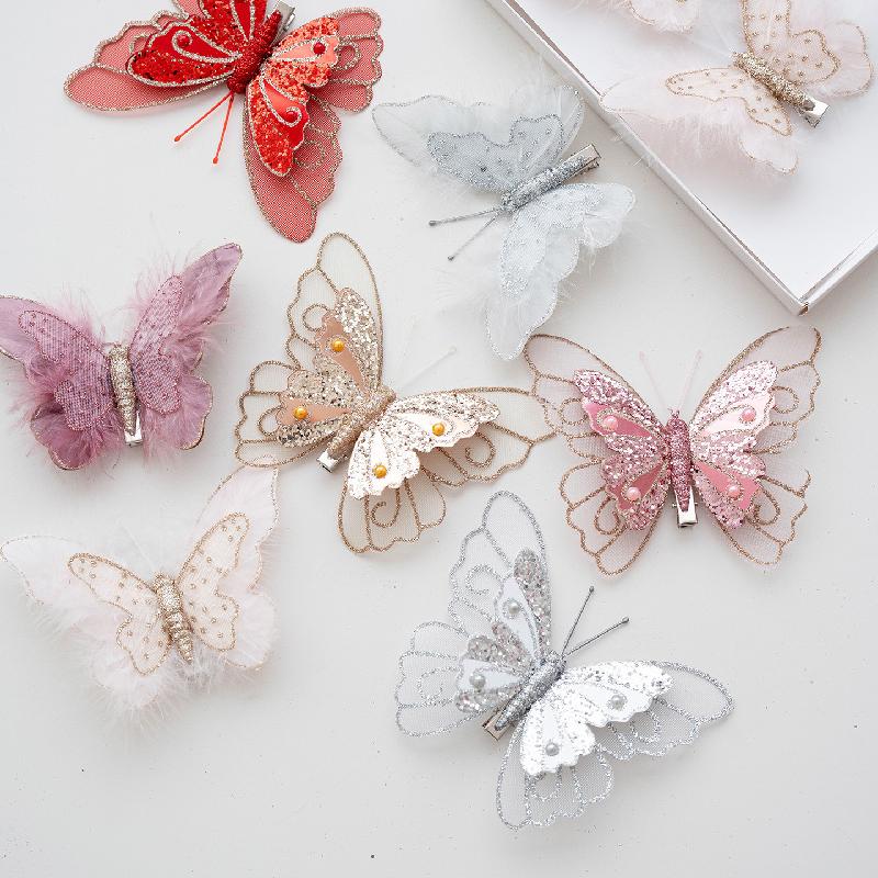 Trang trí Giáng Sinh hình bướm hai lớp kim tuyến, phụ kiện cây thông Noel, đồ treo Noel đẹp và sang trọng