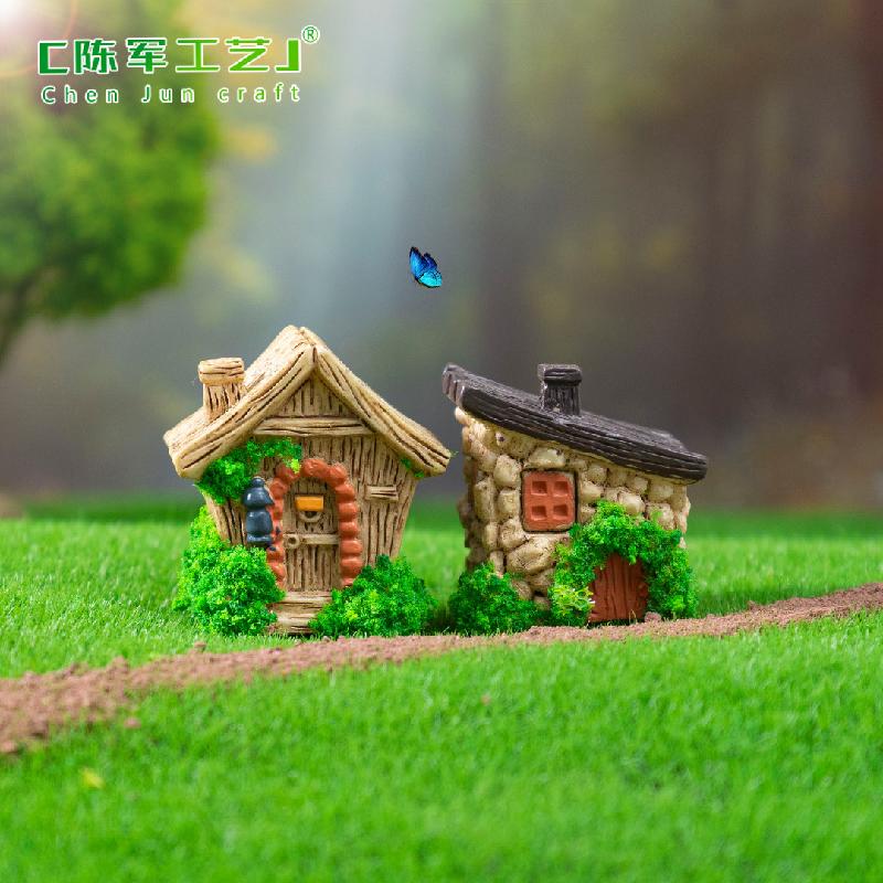 跨境新品微景观树桩屋木椅砖片庭院造景 DIY装饰品配件迷你小摆件