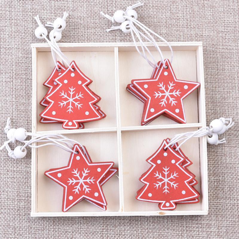 Đồ trang trí Giáng Sinh sáng tạo - bộ gỗ DIY với các món như tuần lộc, chuông, thiên thần và trái tim. Đóng gói hộp, lý tưởng cho trang trí cây thông.