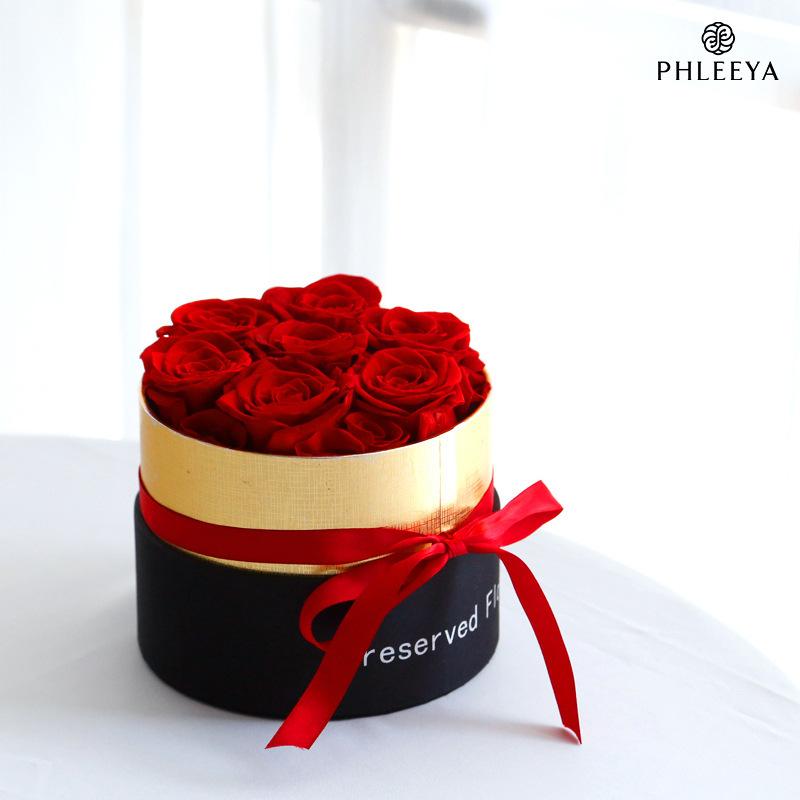 Hộp ôm hoa hồng viền vàng 1 bông hạng A quà Valentine (HK-94)