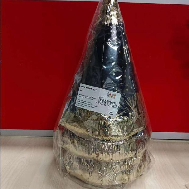 Mũ tiệc Tết 2024 - mũ trang trí đen vàng với tua rua và pompom màu sắc, lý tưởng cho sinh nhật và sự kiện. Có sẵn để bán sỉ.