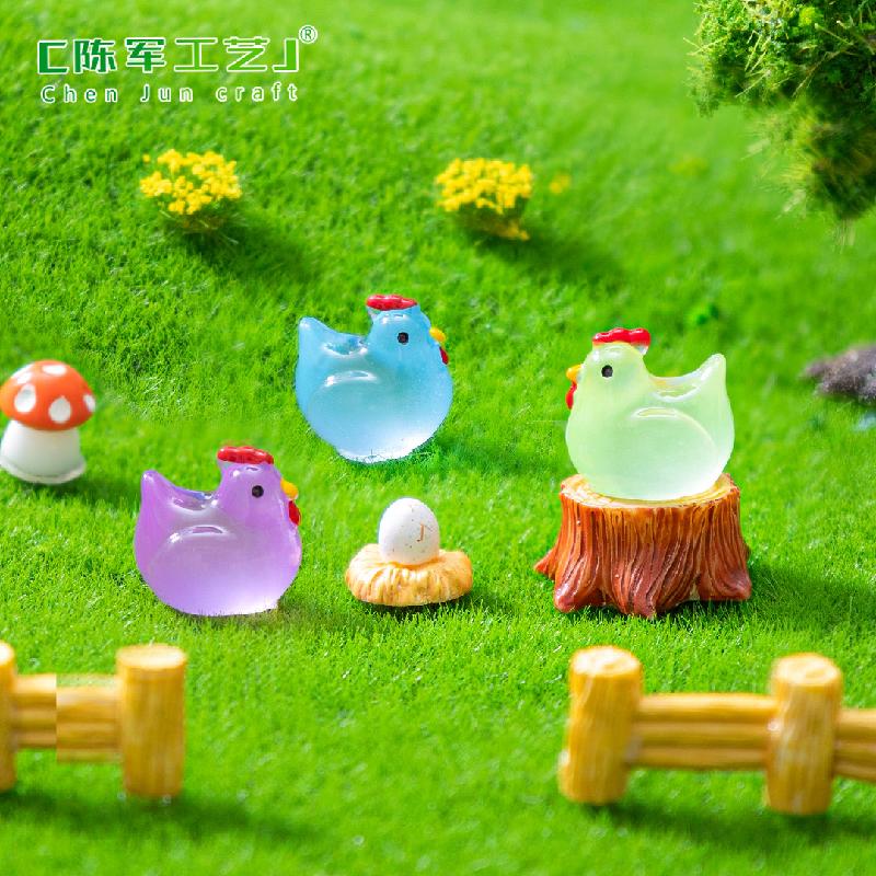 微景观创意夜光小公鸡萌粒公仔园艺造景 DIY装饰品配件迷你小摆件
