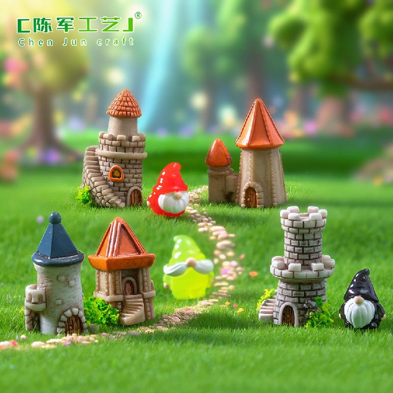 跨境新品微景观创意复古小城堡房子 DIY装饰品配件迷你树脂小摆件