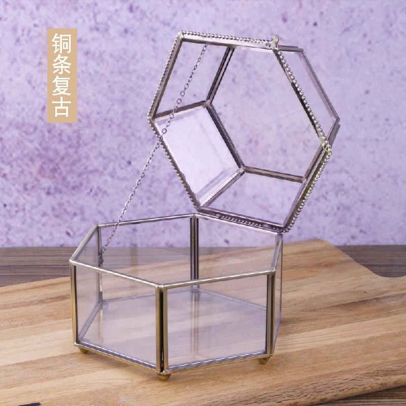 DG-246 Hộp trang sức kính nhẹ sang trọng cổ điển sáng tạo, dùng để lưu trữ, trình diễn bảng mặt kính, thạch anh lục giác vàng bạc