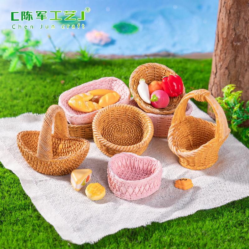 微景观创意仿真竹编篮子竹筐模型造景 DIY装饰配件微缩迷你小摆件