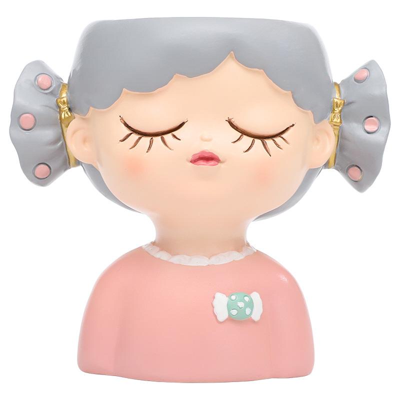 Chậu cây mọng nước hình cô gái kẹo ngọt resin, chậu mini để bàn, trang trí nhà và sân vườn (RG-222)