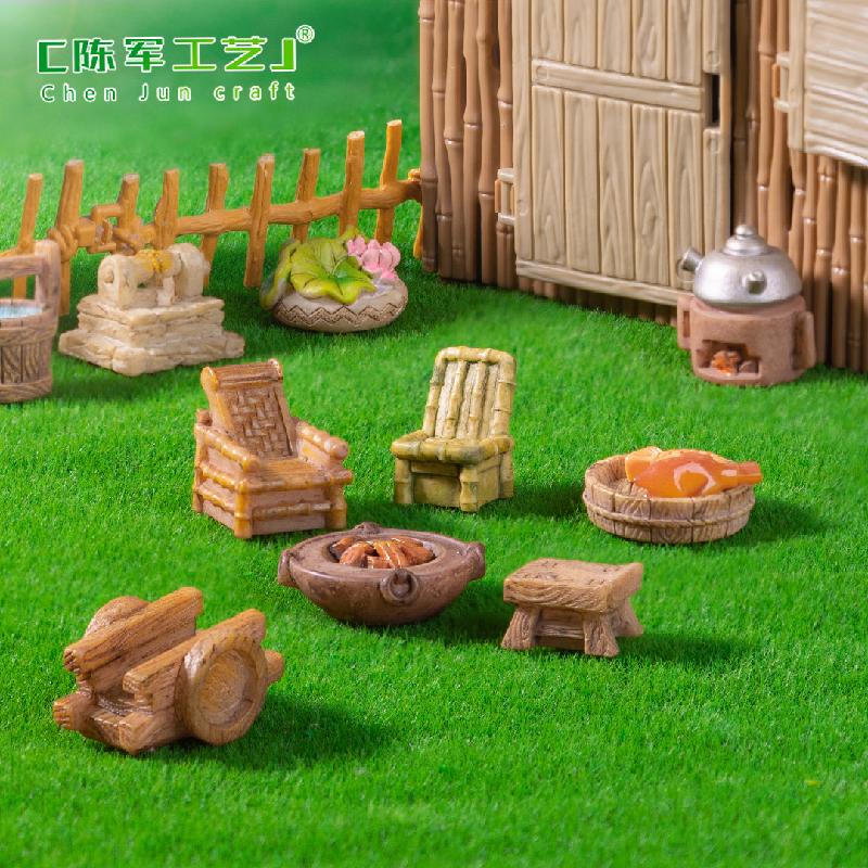 微景观创意古风竹椅推车小物件庭院造景 DIY装饰品配件迷你小摆件