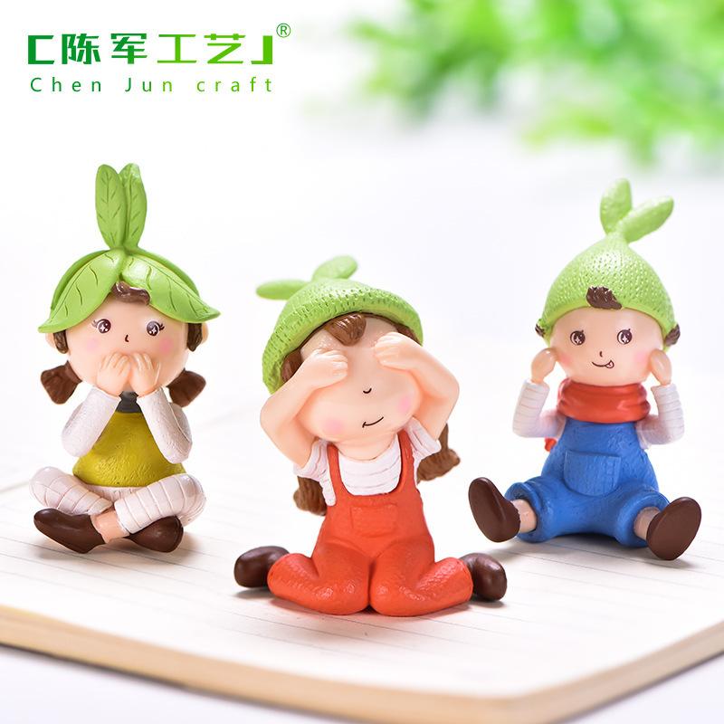 微景观创意可爱三不娃娃女孩 DIY装饰品挂配件迷你车载桌面小摆件