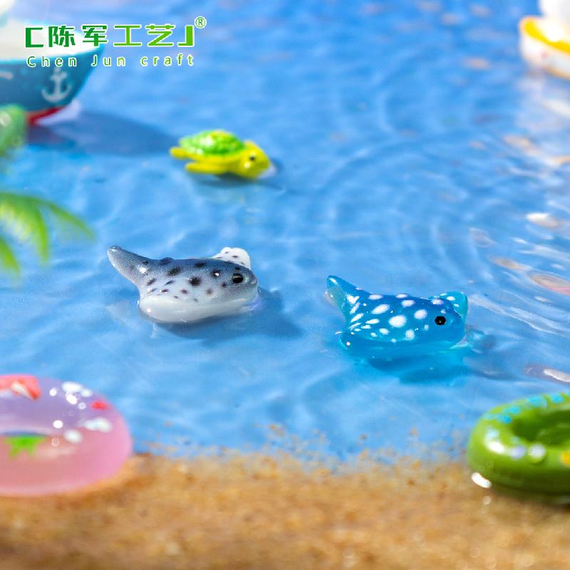 微景观创意游泳圈气垫船海洋动物水族造景 DIY装饰配件迷你小摆件