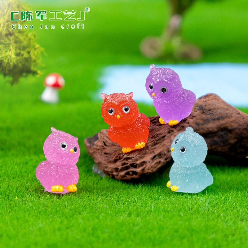 跨境微景观夜光萌萌猫头鹰公仔园艺造景 DIY装饰品配件迷你小摆件