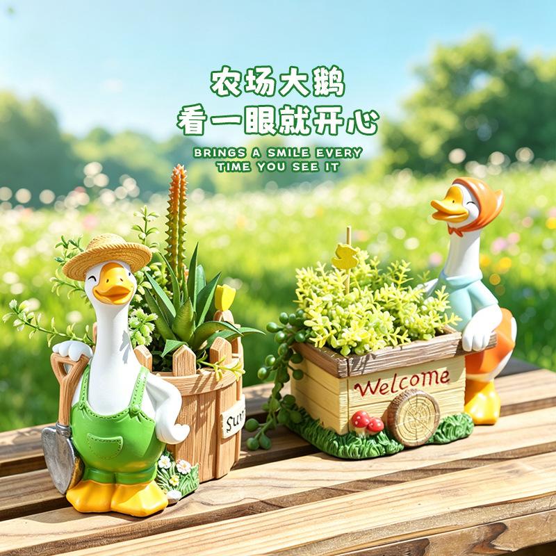 Chậu Cây Resin Chậu cây hình ngỗng hoạt hình resin, chậu mọng nước mini, trang trí sân vườn và ban công (RG-79)