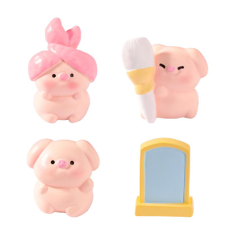 微景观创意化妆小猪公仔娃娃屋 DIY装饰品配件迷你汽车桌面小摆件