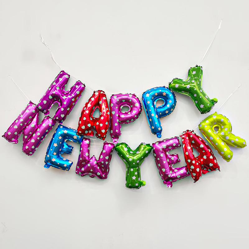 Bóng bay nhôm chữ cái "Happy New Year" 16 inch cho Tết 2025 - trang trí không gian tiệc và sự kiện. Lý tưởng cho bữa tiệc đếm ngược và trang trí lễ hội.
