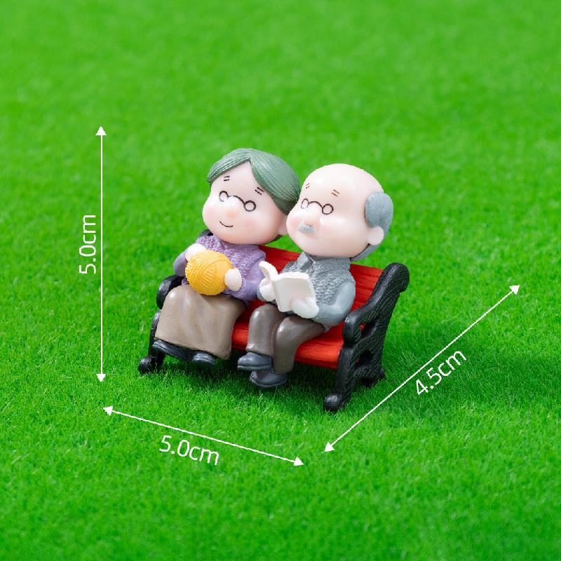 Tiểu cảnh ghế công viên và cặp đôi già, trang trí mini (ZC-271)