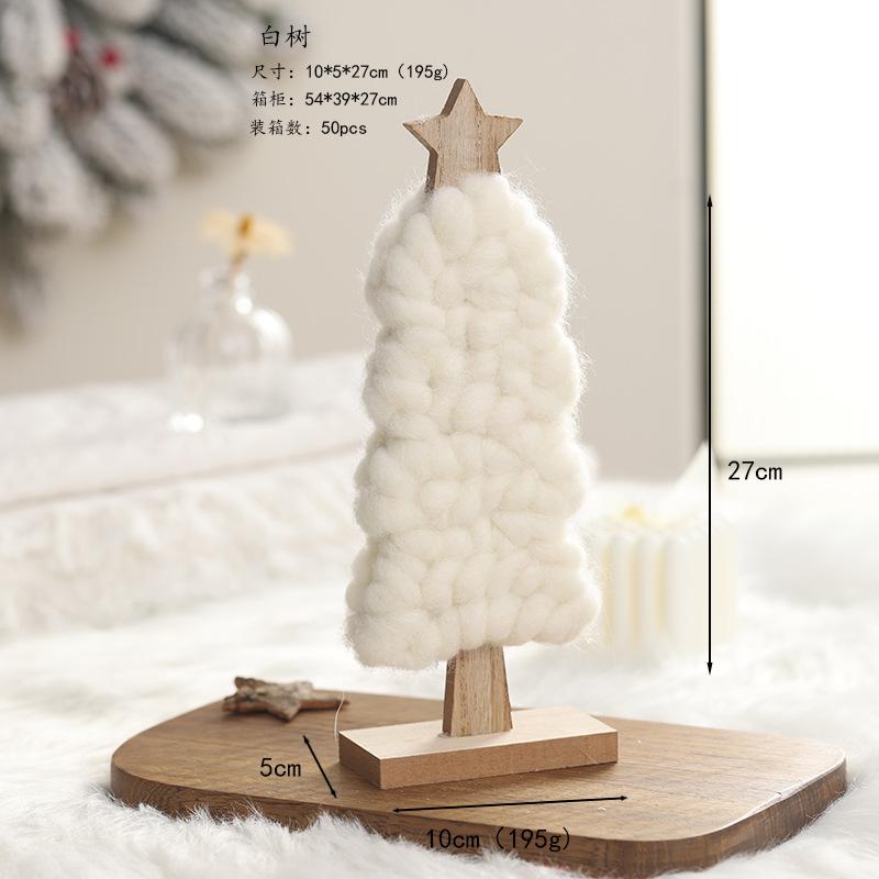 Đồ trang trí Giáng Sinh phong cách Bắc Âu - gỗ và len, bao gồm tuần lộc, ông già Noel, cây thông. Hoàn hảo cho trang trí bàn và không gian Giáng Sinh.