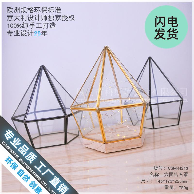 Chụp kính đế gỗ lục giác trang trí mô hình (DG-138)