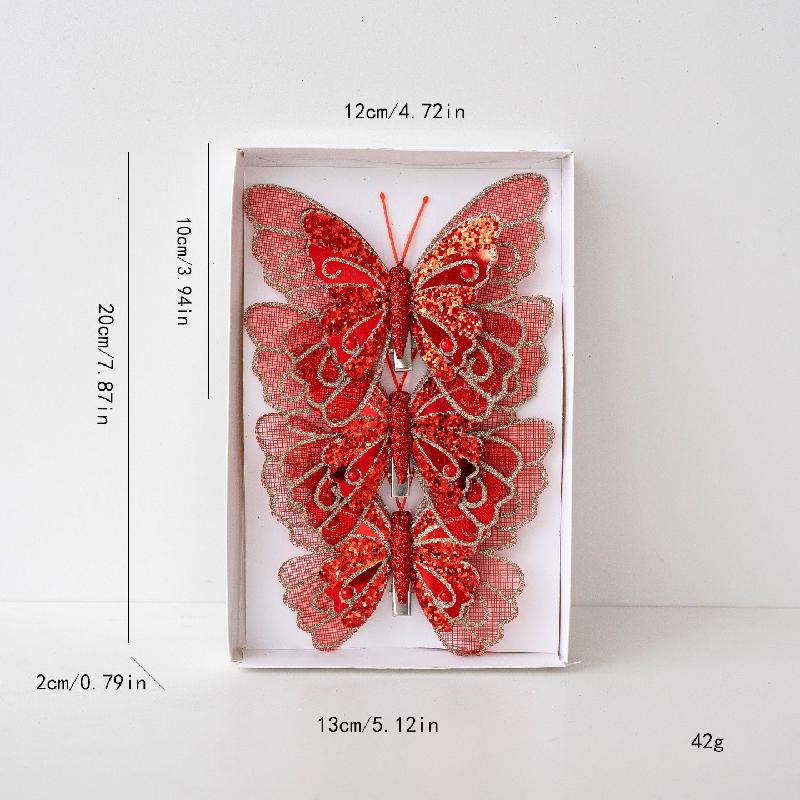 Trang trí Giáng Sinh hình bướm hai lớp kim tuyến, phụ kiện cây thông Noel, đồ treo Noel đẹp và sang trọng