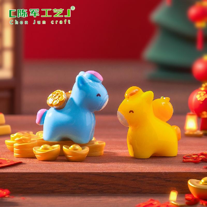 微景观马年新年发财如意小马公仔 娃屋DIY装饰配件迷你桌面小摆件