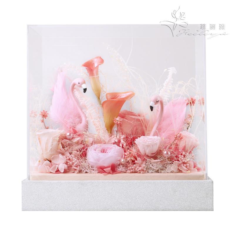 Hộp mica thiên nga hoa hồng vĩnh cửu quà giáo viên sinh nhật (HK-90)