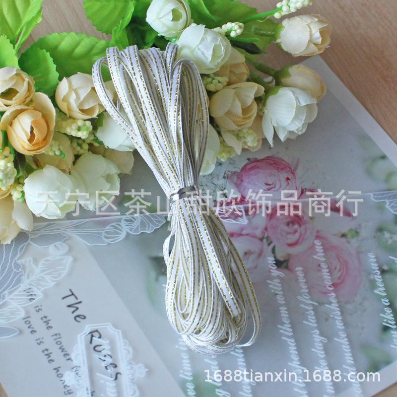 Ruy băng satin viền vàng 3mm - dây ruy băng mảnh cho DIY, làm phụ kiện tóc, bánh ngọt, hoa và gói quà. Lý tưởng cho các dự án thủ công và trang trí.