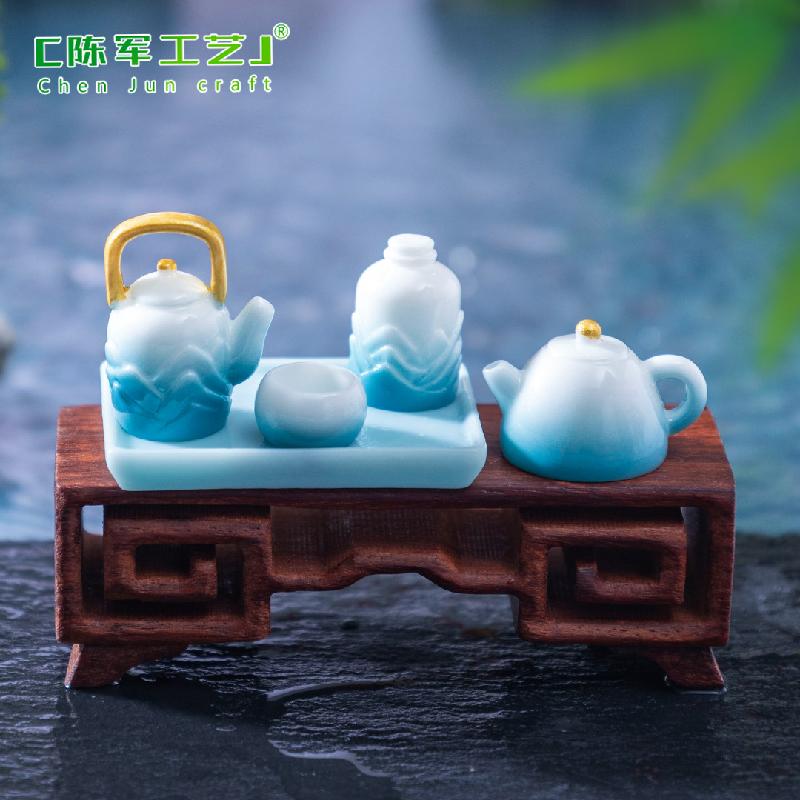 微景观创意国风青山茶具茶壶娃娃屋 DIY装饰品配件迷你微缩小摆件