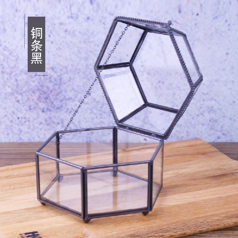 DG-246 Hộp trang sức kính nhẹ sang trọng cổ điển sáng tạo, dùng để lưu trữ, trình diễn bảng mặt kính, thạch anh lục giác vàng bạc