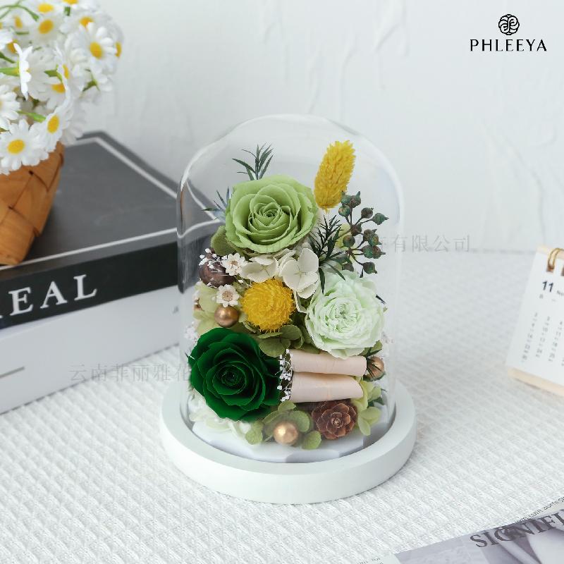 Lồng kính kỳ lân hoa hồng vĩnh cửu quà Noel giáo viên Valentine (HK-105)