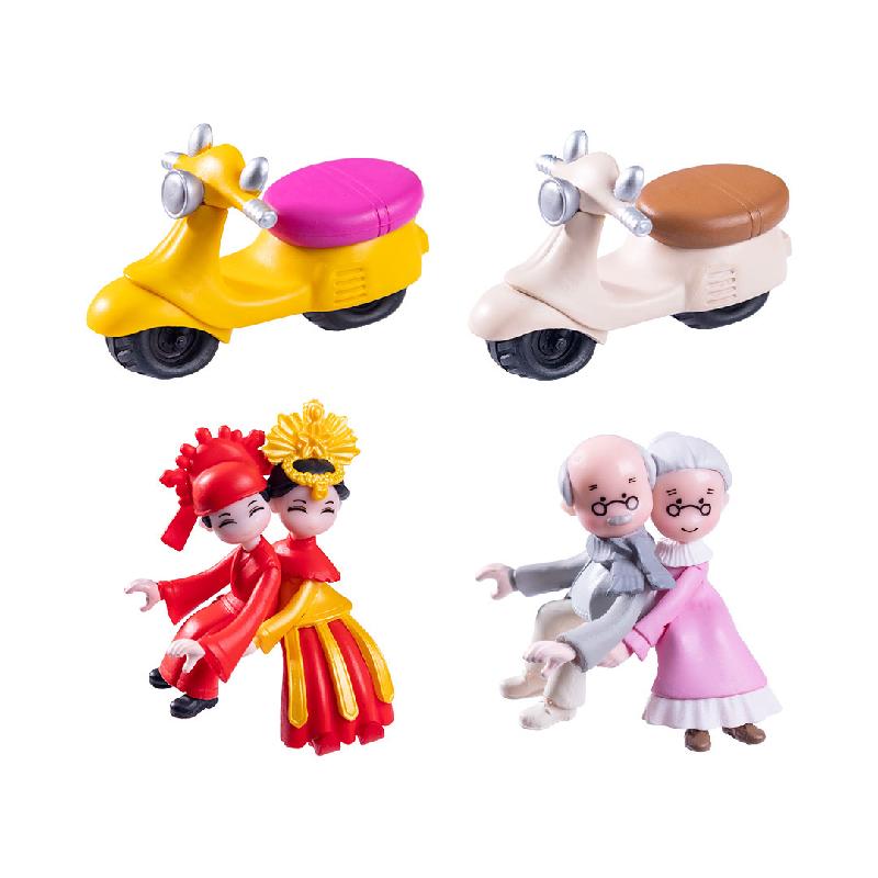 Tiểu cảnh xe máy cổ, đôi uyên ương DIY, búp bê mini, phụ kiện bàn tiểu cảnh sáng tạo (ZC-500)