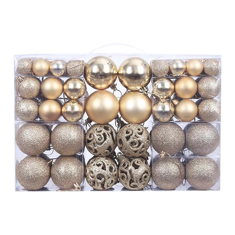 Bộ quà tặng trang trí cây thông Noel: 100 chiếc sao, bóng nhựa trang trí, hộp quà, mới.