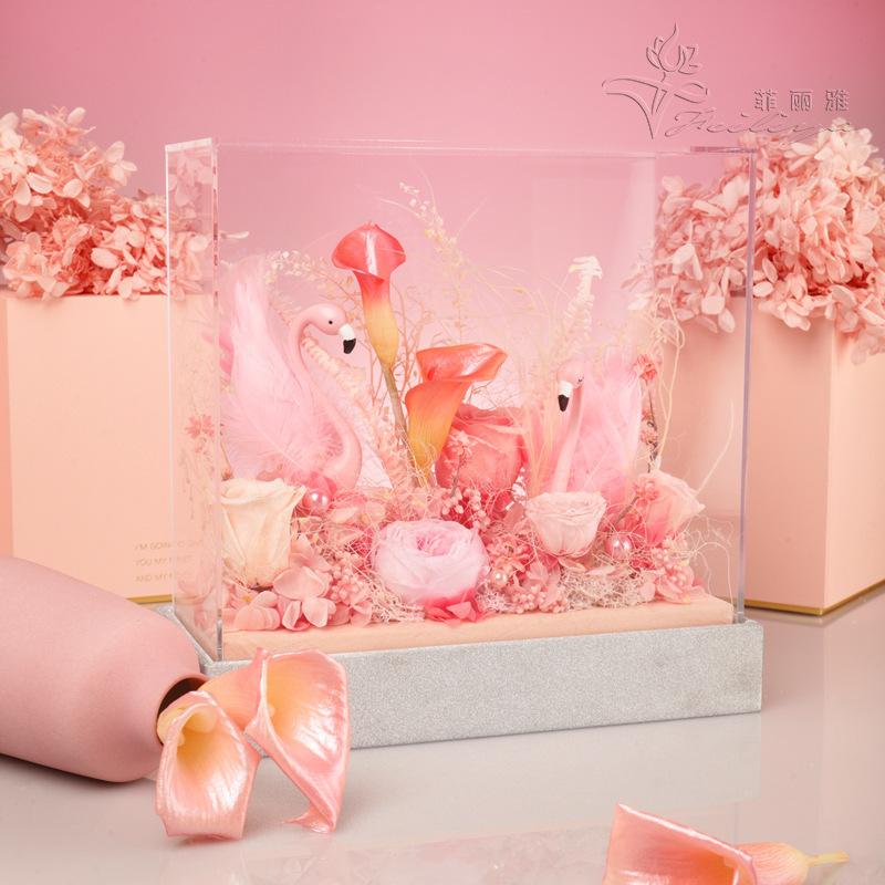 Hộp mica thiên nga hoa hồng vĩnh cửu quà giáo viên sinh nhật (HK-90)
