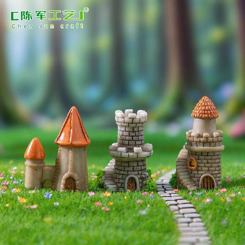 跨境新品微景观创意复古小城堡房子 DIY装饰品配件迷你树脂小摆件