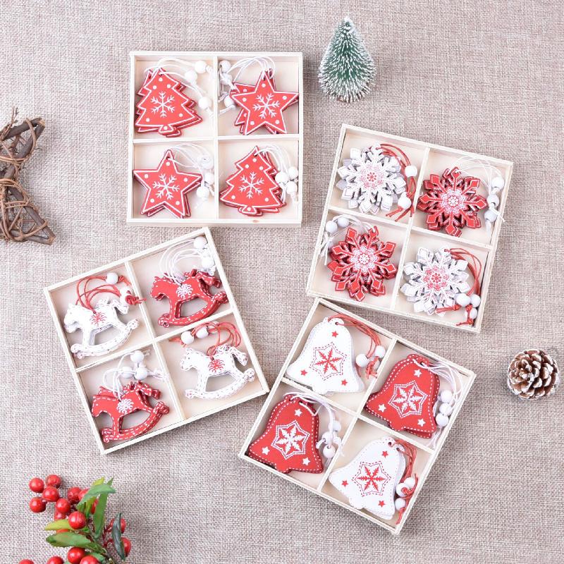 Đồ trang trí Giáng Sinh sáng tạo - bộ gỗ DIY với các món như tuần lộc, chuông, thiên thần và trái tim. Đóng gói hộp, lý tưởng cho trang trí cây thông.