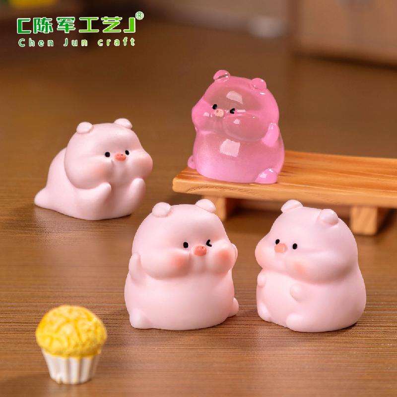 微景观创意可爱夜光圆圆小猪公仔娃屋 DIY装饰配件迷你桌面小摆件