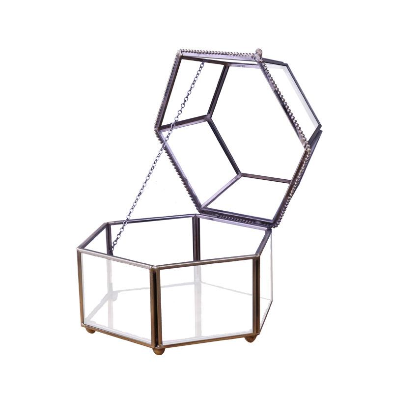 DG-246 Hộp trang sức kính nhẹ sang trọng cổ điển sáng tạo, dùng để lưu trữ, trình diễn bảng mặt kính, thạch anh lục giác vàng bạc