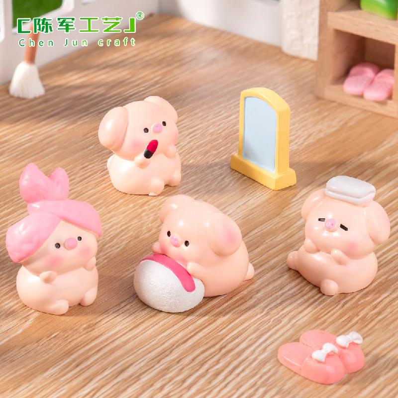 微景观创意化妆小猪公仔娃娃屋 DIY装饰品配件迷你汽车桌面小摆件