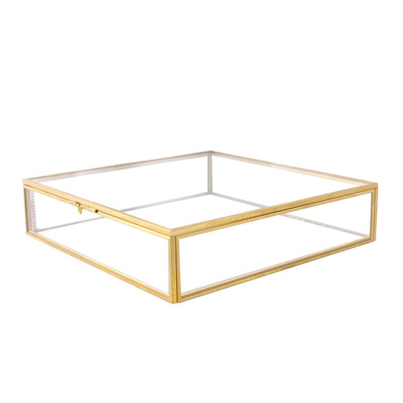 DG-55 Hộp gỗ vàng làm đẹp, chống bụi, hộp kính hoa bền đời